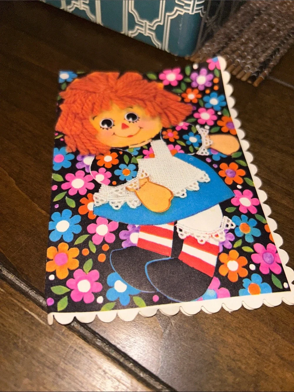 Vintage Raggedy Ann Hallmark Card Rag Doll Floral Art Print Vintage UNUSED